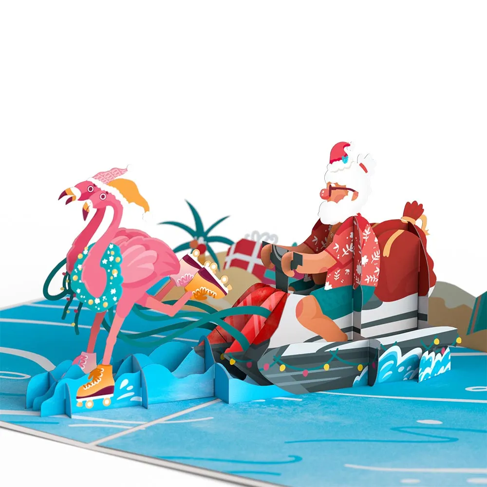 Flamingo Sleigh Ride Pop-Up Card