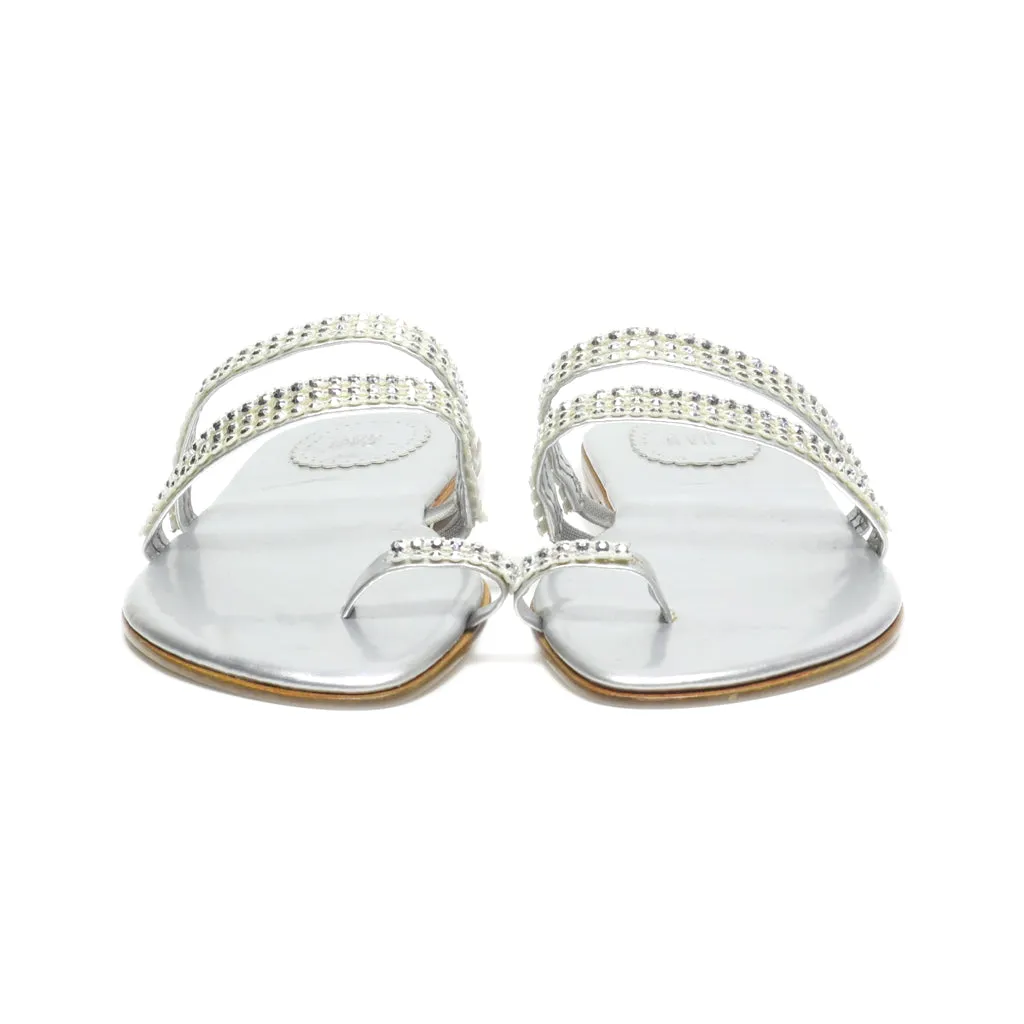 Gap Flat Sandals Leather Silver Colour For Women