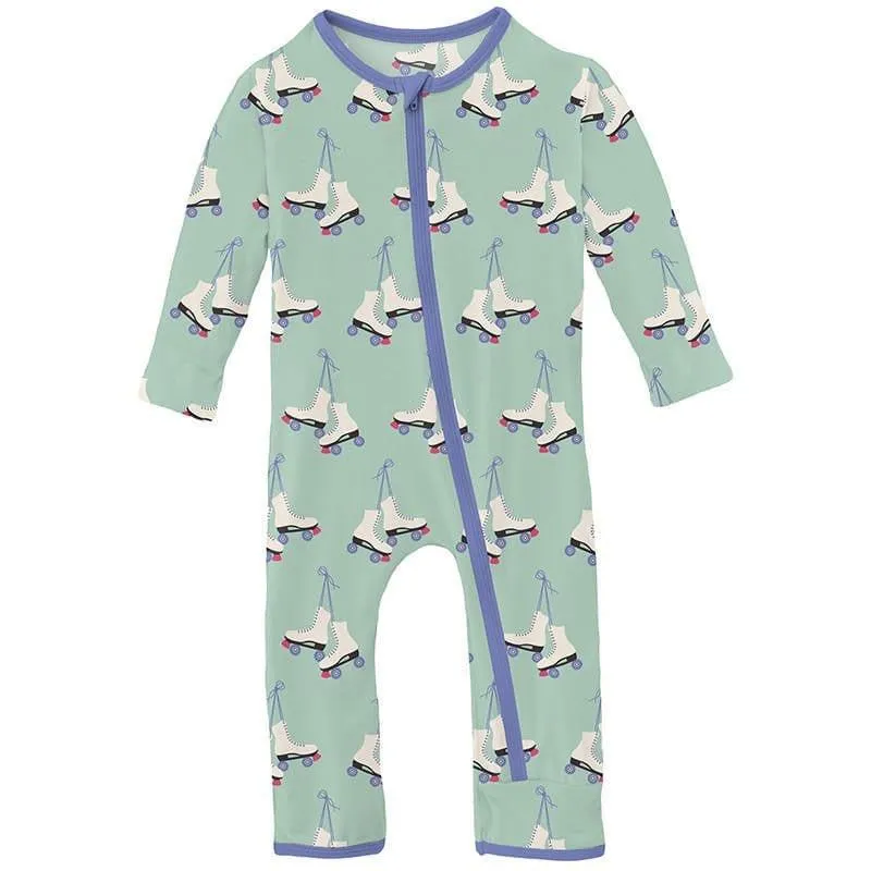 Girl's Print Bamboo Coverall with Zipper - Pistachio Roller Skates