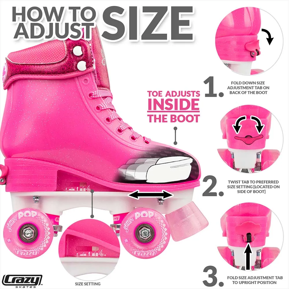 GLITTER POP Pink - Size Adjustable Roller Skates