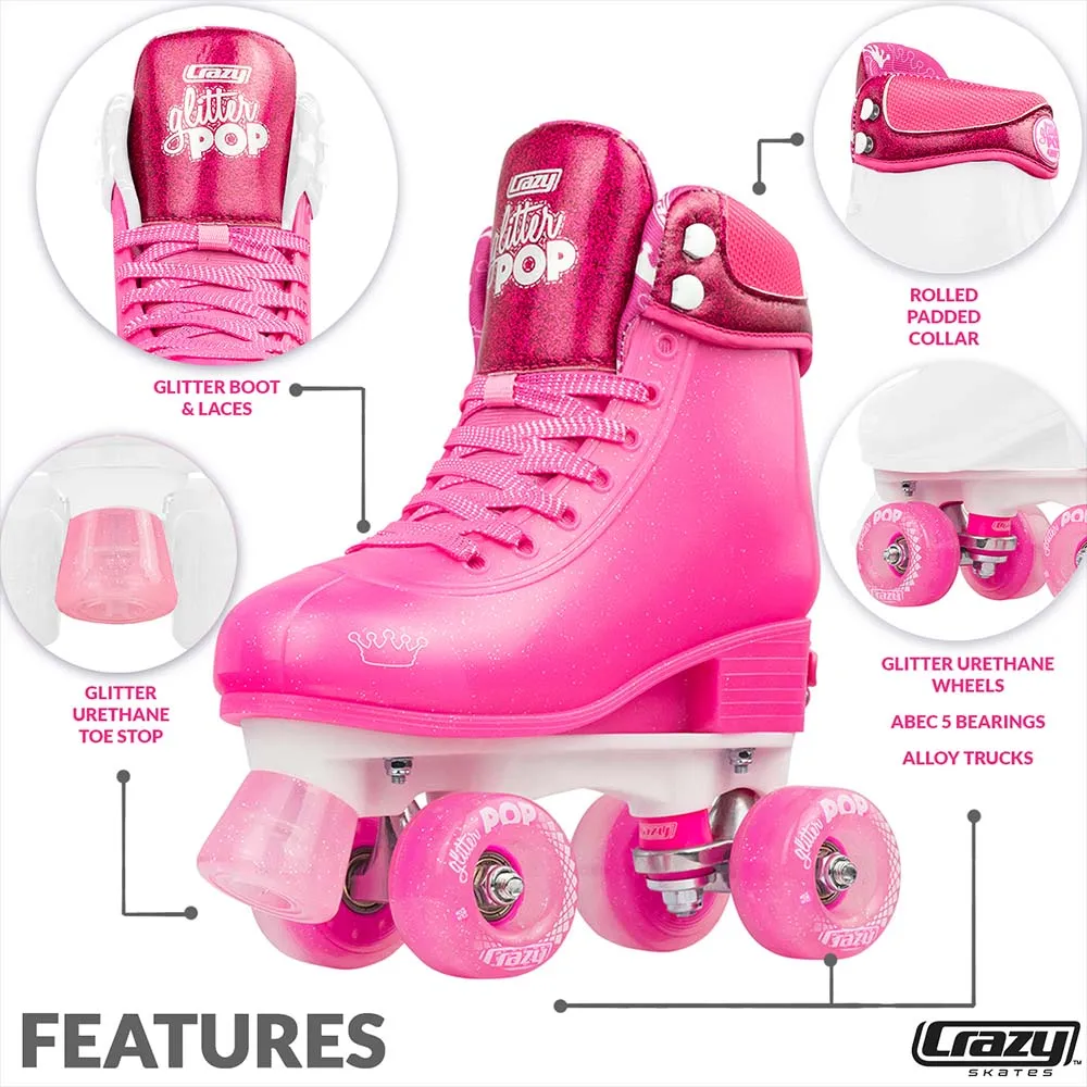 GLITTER POP Pink - Size Adjustable Roller Skates