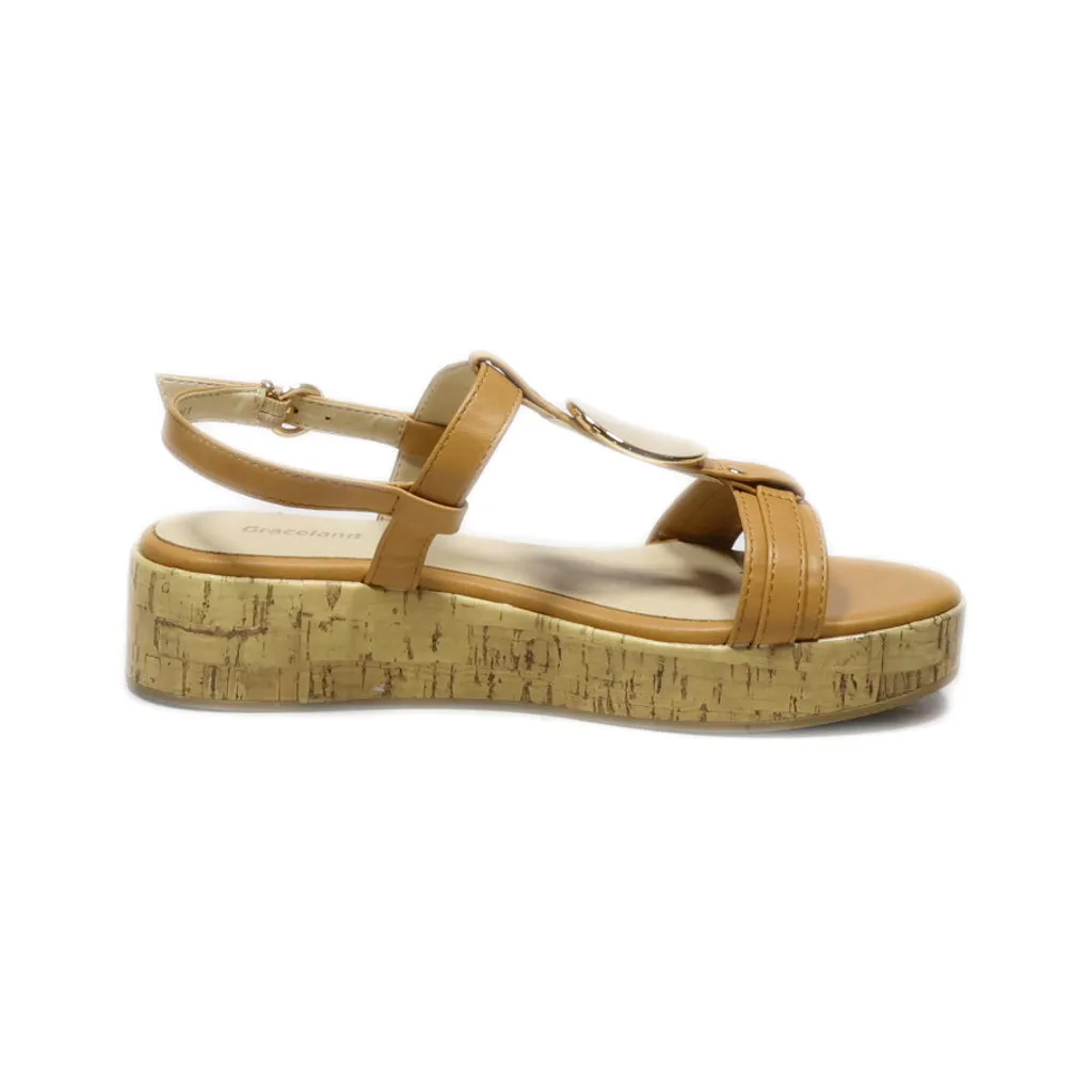Graceland Platform Sandals Leather Brown Colour For Women