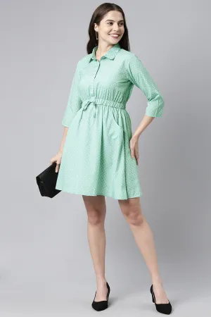 Green Crepe Polka Dot Mini Dress