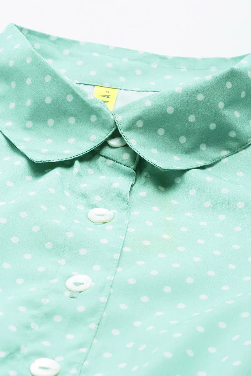 Green Crepe Polka Dot Mini Dress