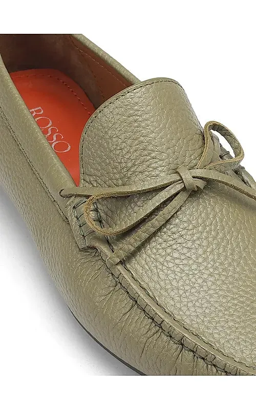 Green Leather Moccasins With Bow Detail