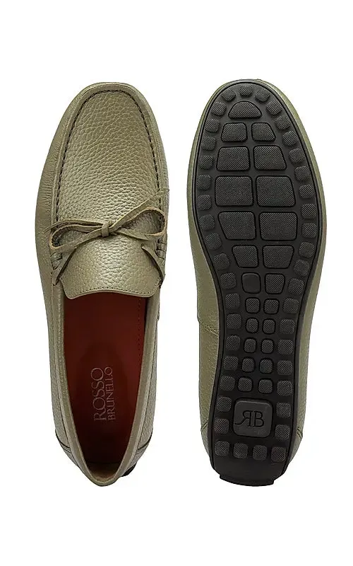 Green Leather Moccasins With Bow Detail