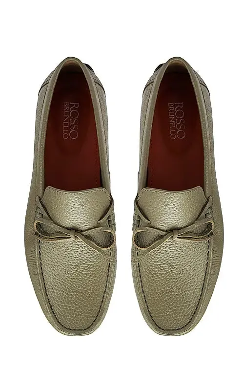 Green Leather Moccasins With Bow Detail