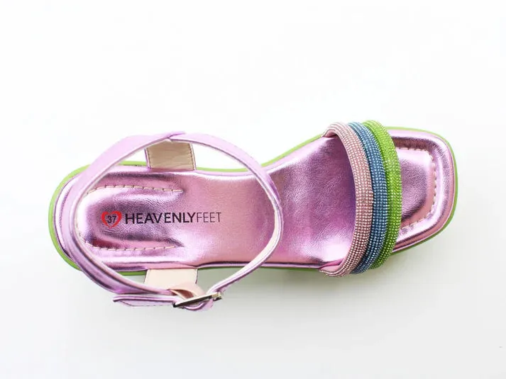 Heavenly Feet Lara Green Multi Womens Heeled Sandals
