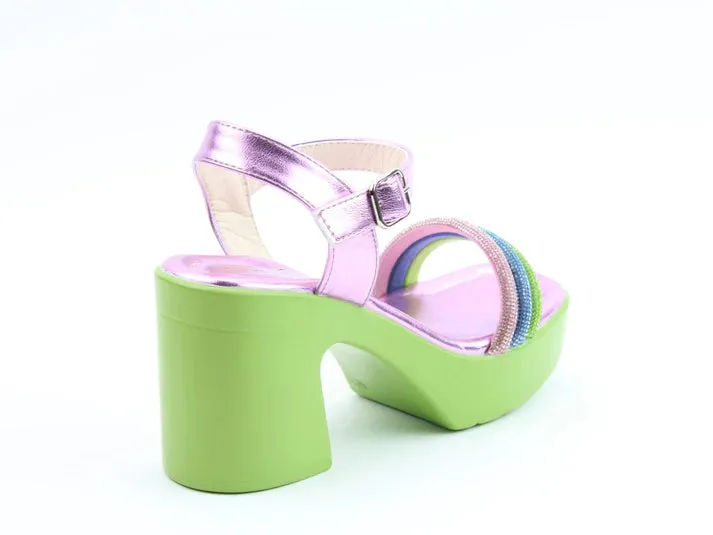 Heavenly Feet Lara Green Multi Womens Heeled Sandals
