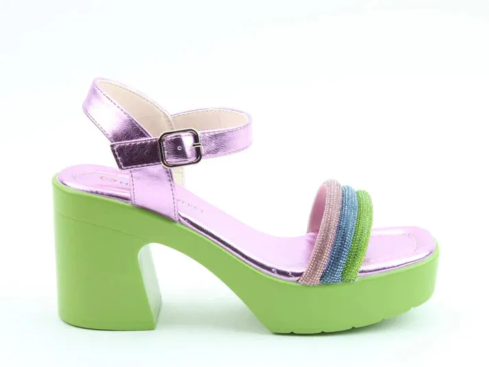 Heavenly Feet Lara Green Multi Womens Heeled Sandals