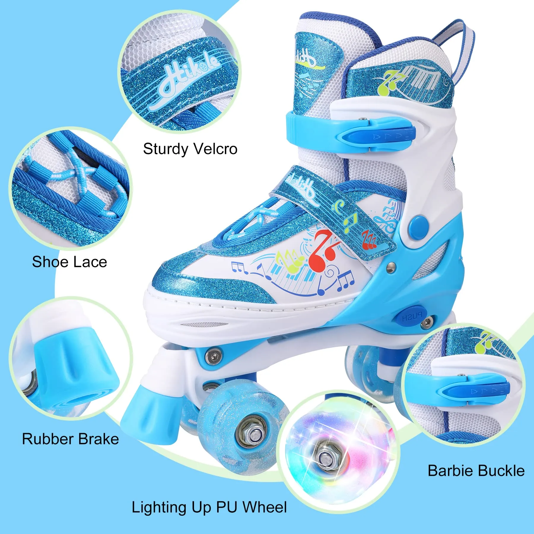 Hikole Roller Skates for Girls and Boys,4 Size Adjustable Kids Roller Skates with 8 Light Up Wheels,Toddler Skates for Outdoor & Indoor