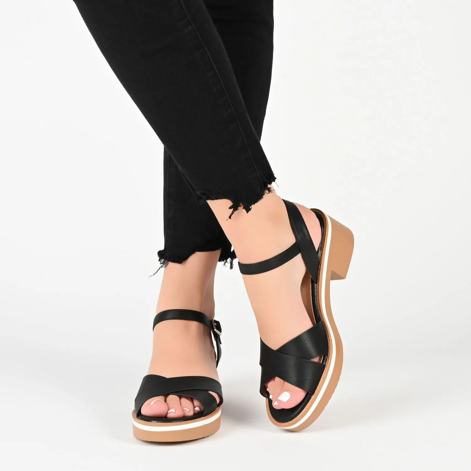 HILAREE HEELED SANDALS IN FAUX LEATHER