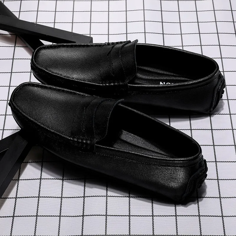 Hnzxzm Waterproof Canvas Loafers Men's Slip-On Flat Silver White Casual Shoes Leather Moccasin Soft Bottom Driving Wedding Shoes 38-49