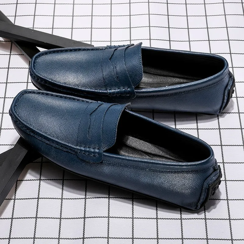 Hnzxzm Waterproof Canvas Loafers Men's Slip-On Flat Silver White Casual Shoes Leather Moccasin Soft Bottom Driving Wedding Shoes 38-49