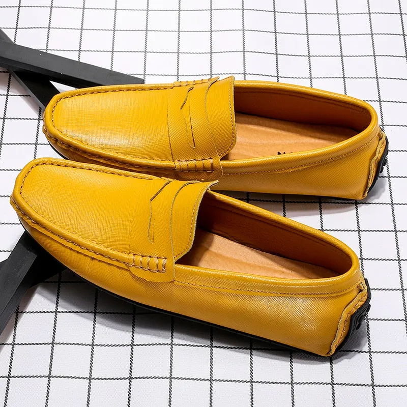 Hnzxzm Waterproof Canvas Loafers Men's Slip-On Flat Silver White Casual Shoes Leather Moccasin Soft Bottom Driving Wedding Shoes 38-49
