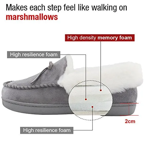 HomeIdeas Women's Faux Fur Lined Suede House Slippers, Winter Indoor Outdoor Moccasins