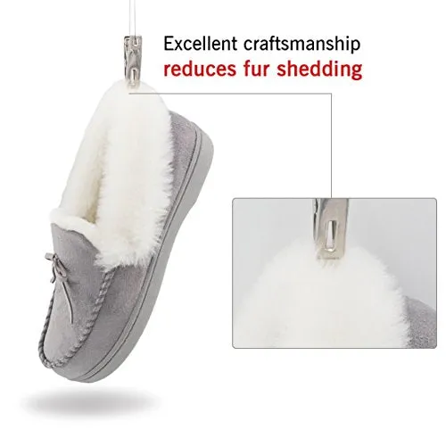HomeIdeas Women's Faux Fur Lined Suede House Slippers, Winter Indoor Outdoor Moccasins