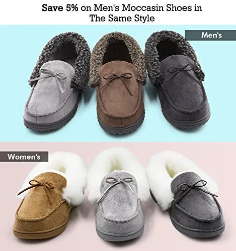 HomeIdeas Women's Faux Fur Lined Suede House Slippers, Winter Indoor Outdoor Moccasins