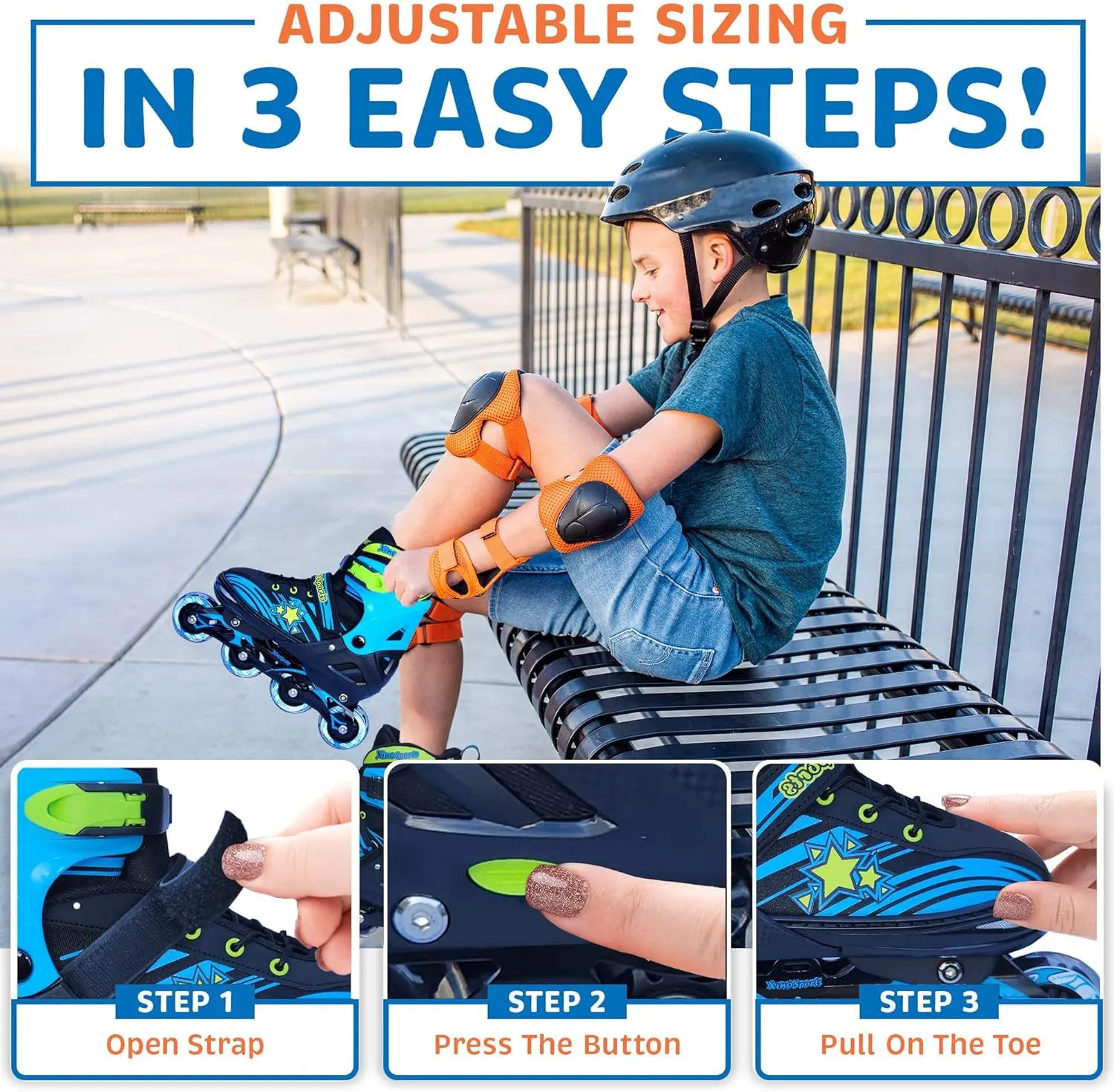 Inline Skates Combo |  Light-Up Skates for Kids, Youth - Black