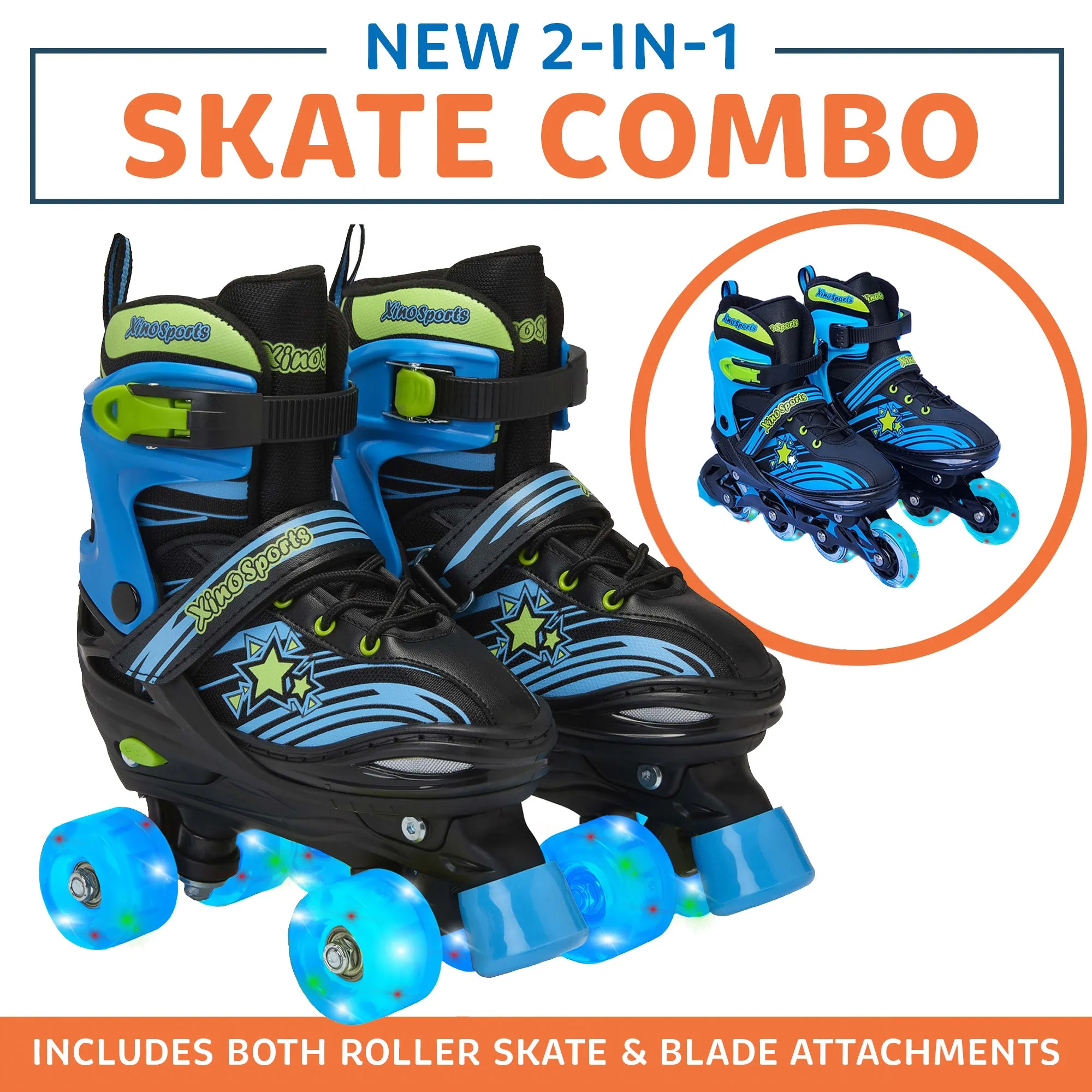 Inline Skates Combo |  Light-Up Skates for Kids, Youth - Black