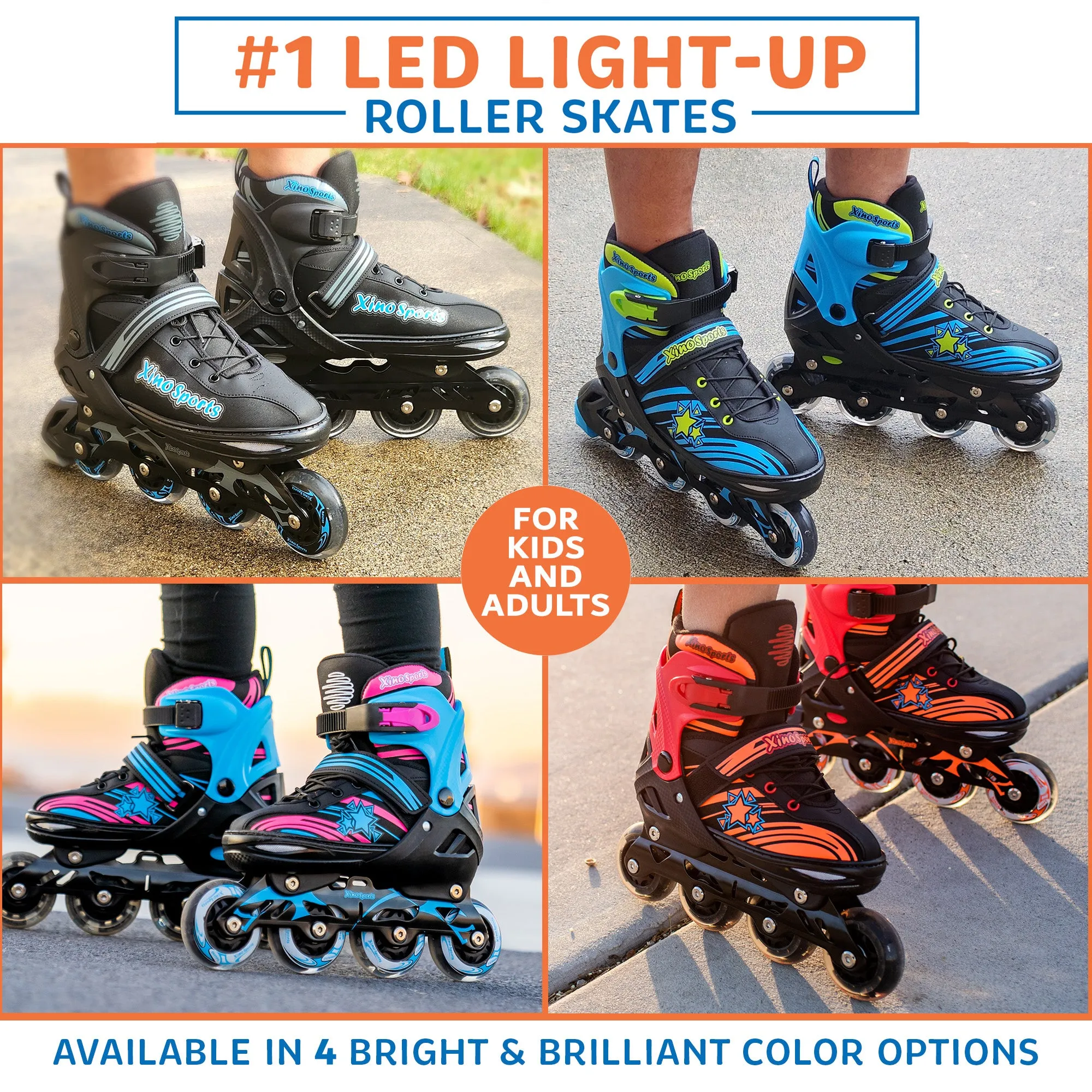 Inline Skates Combo |  Light-Up Skates for Kids, Youth - Black