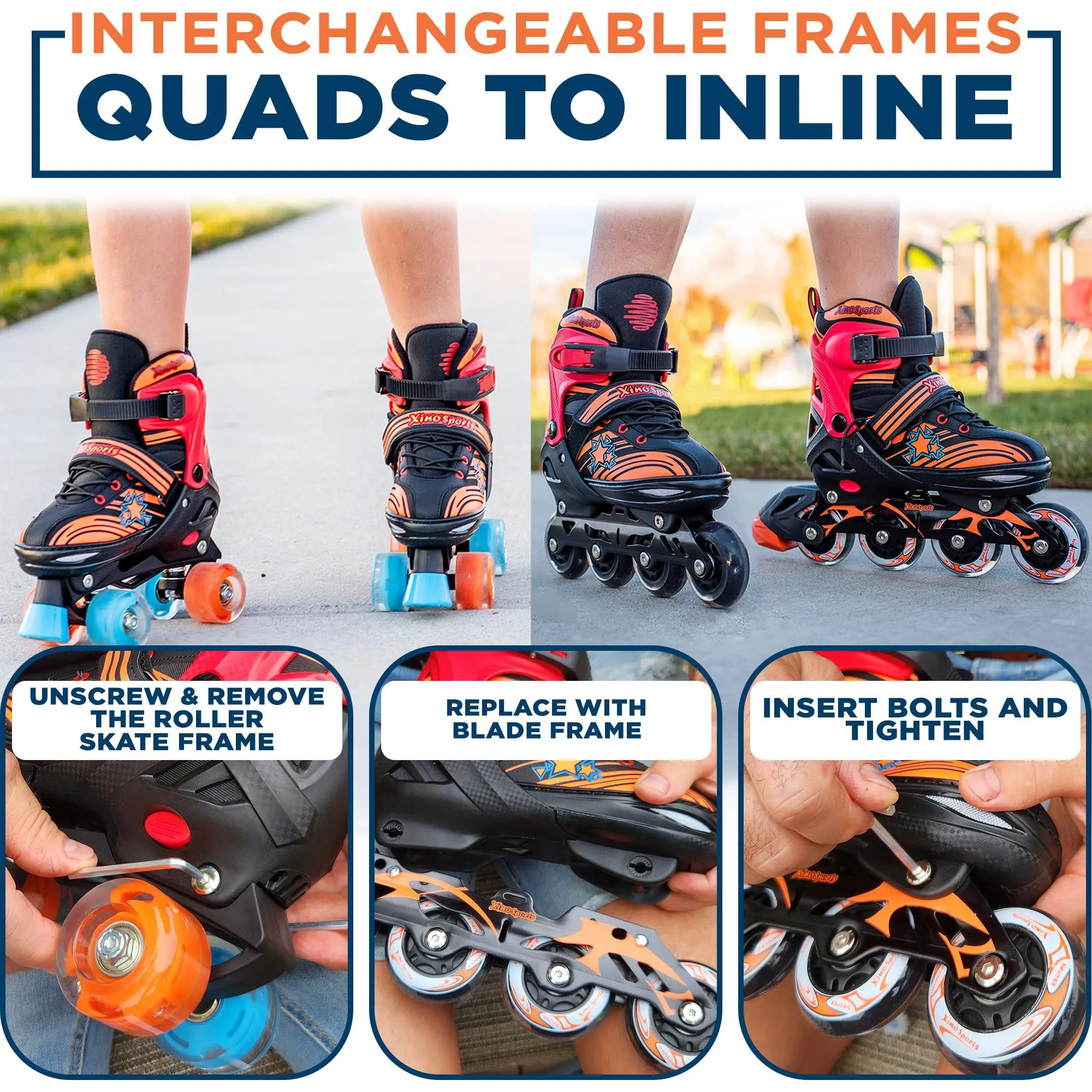 Inline Skates Combo |  Light-Up Skates for Kids, Youth - Black