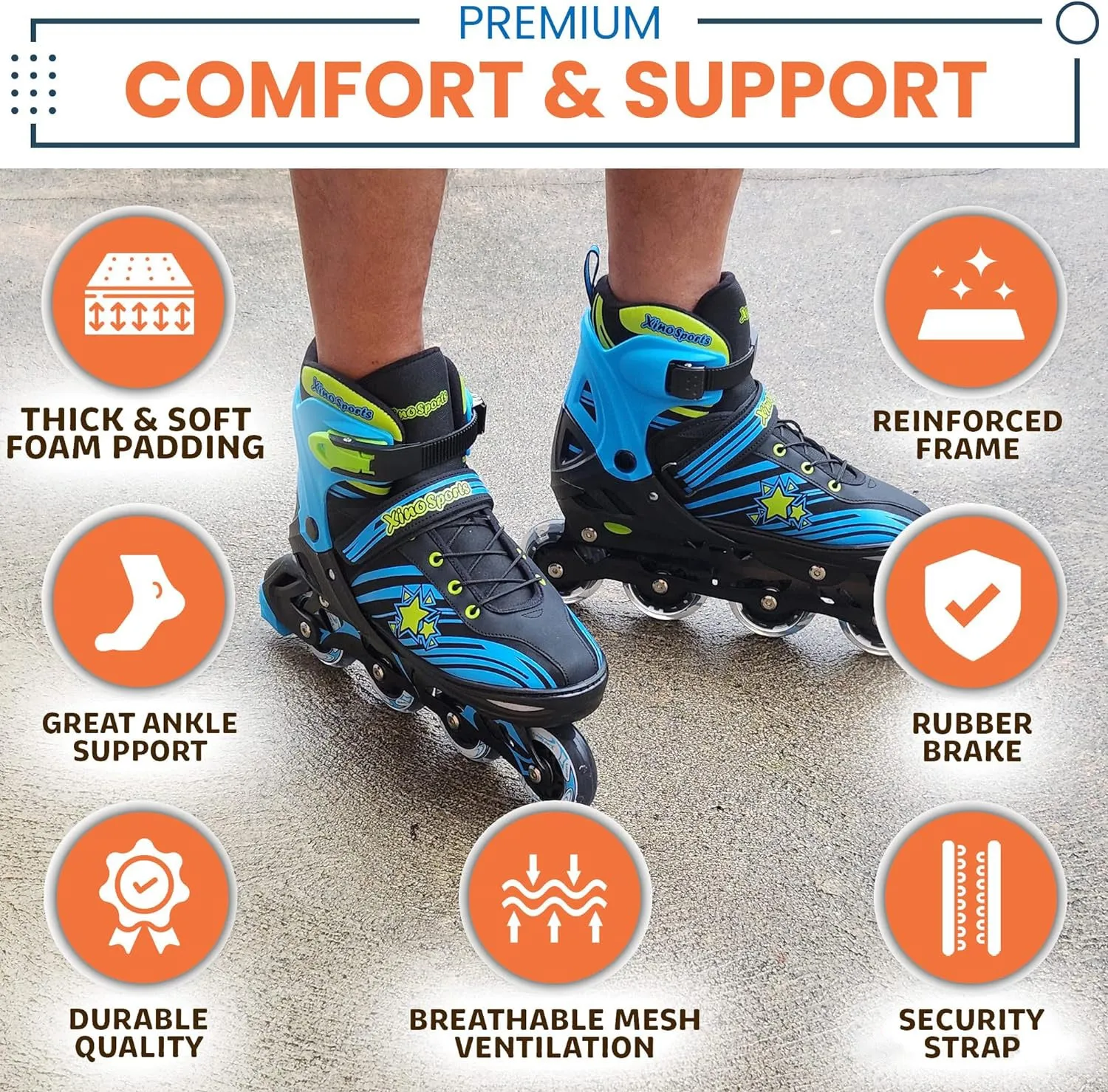 Inline Skates Combo |  Light-Up Skates for Kids, Youth - Black