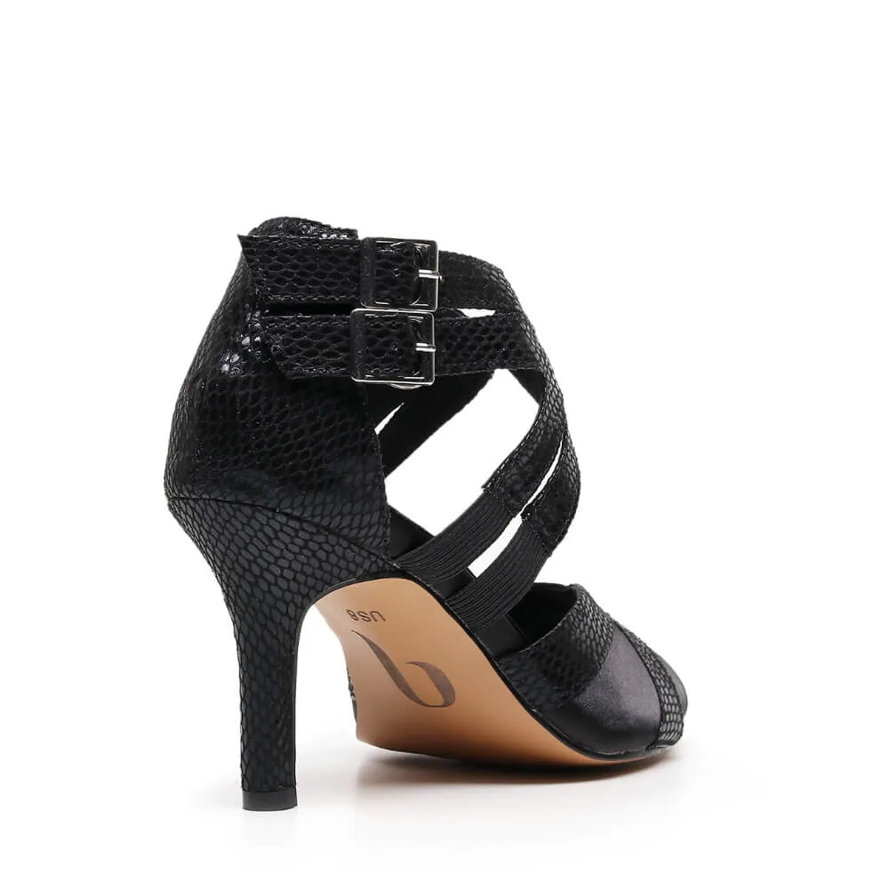 Isabel Wide Fit - Black Metallic Snake - Suede Sole