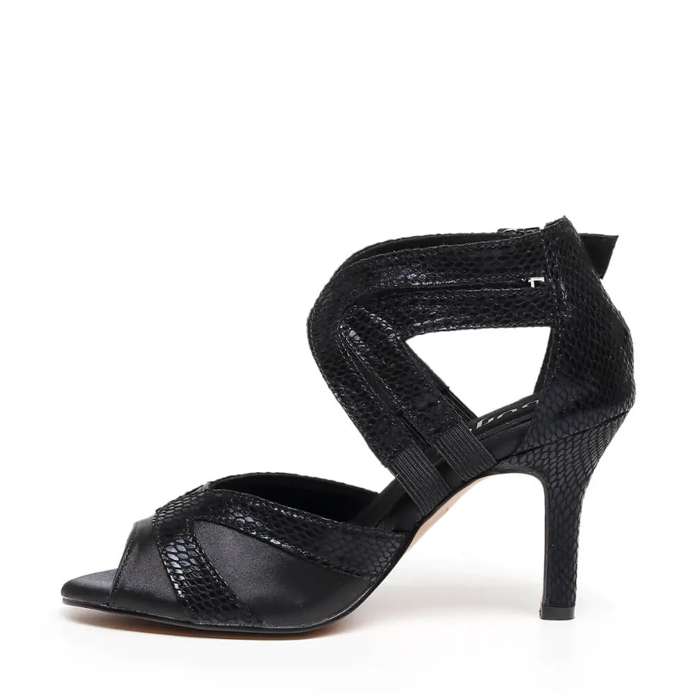 Isabel Wide Fit - Black Metallic Snake - Suede Sole