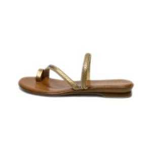 Italian Flat Sandals Fabric Brown Colour For Women