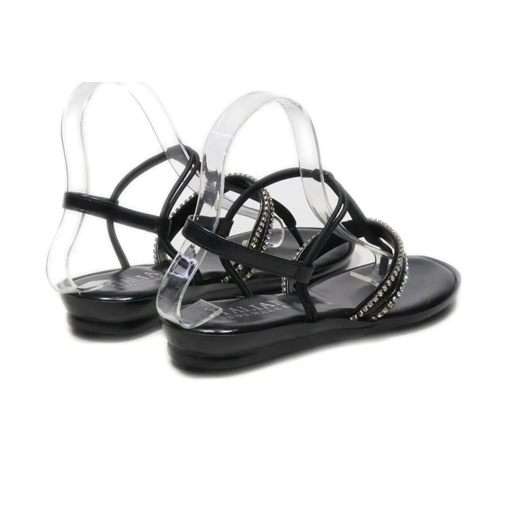 Italian Flat Sandals Leather Black Colour For Women