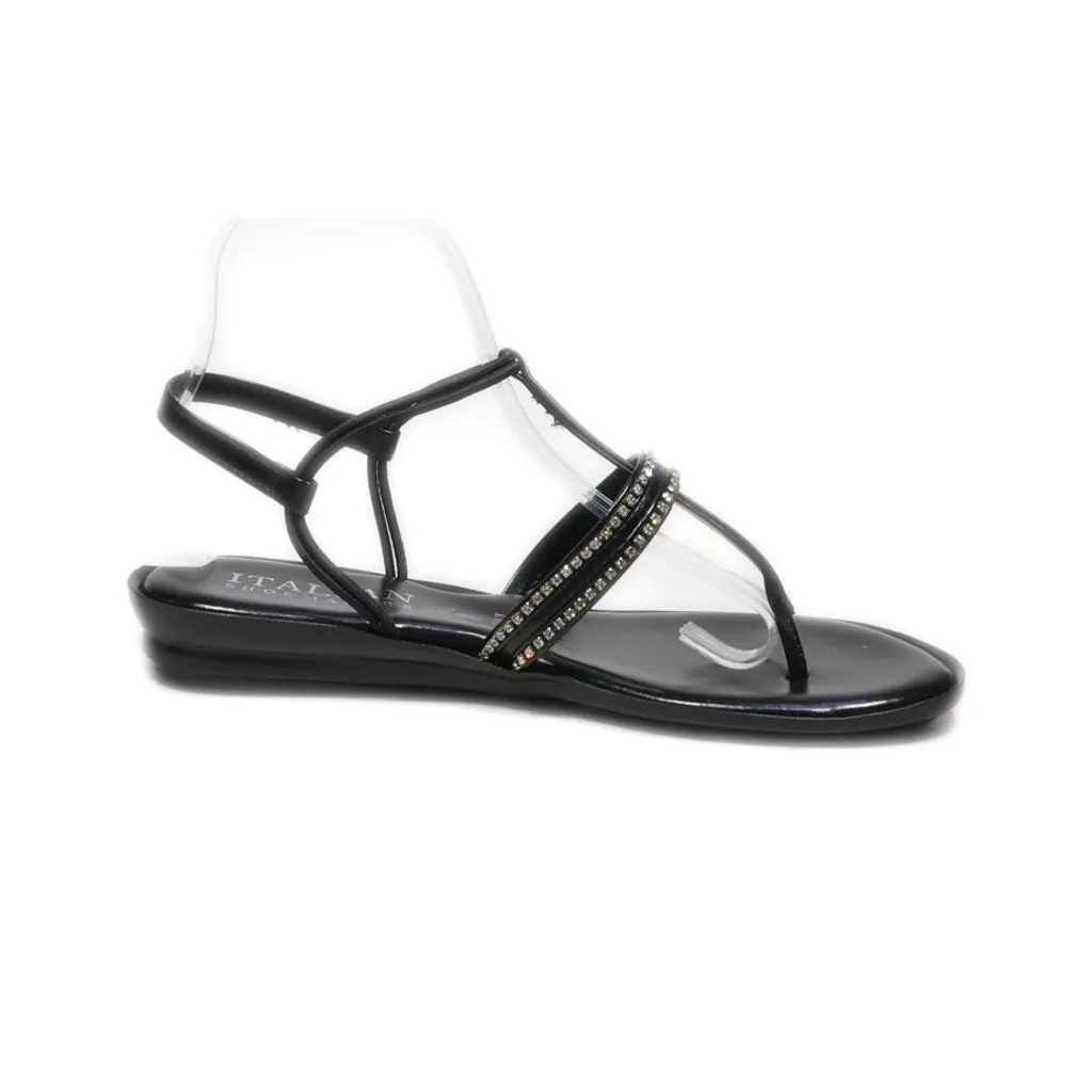 Italian Flat Sandals Leather Black Colour For Women