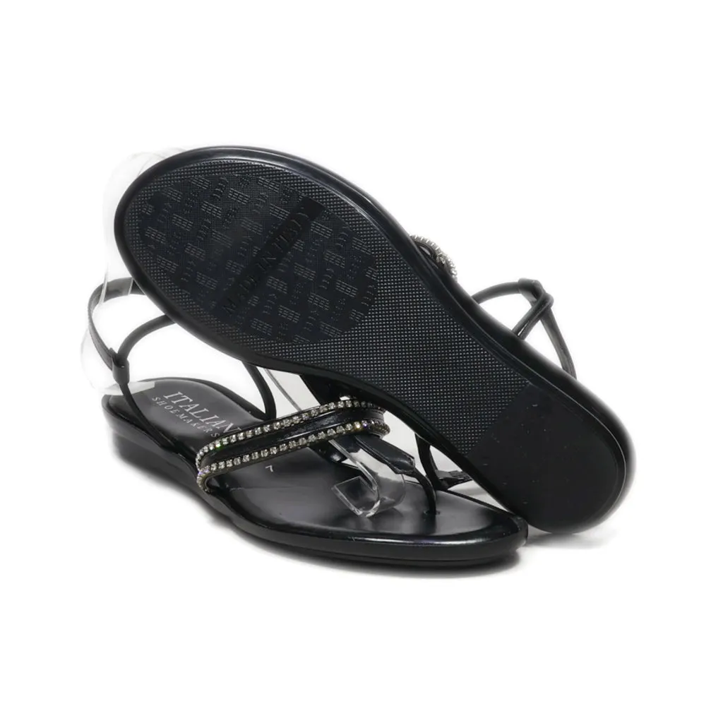 Italian Flat Sandals Leather Black Colour For Women