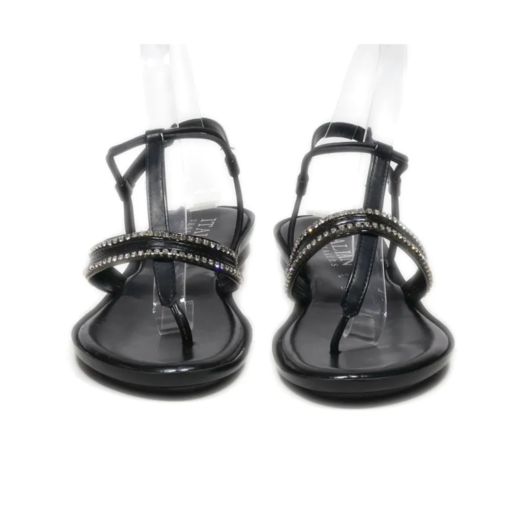 Italian Flat Sandals Leather Black Colour For Women