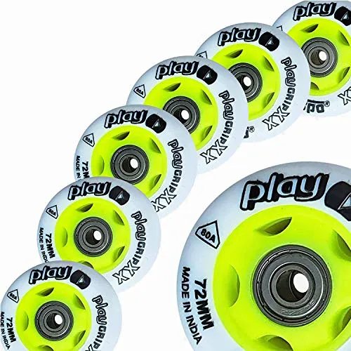 jaspo Polyurethane Play Grip XX Inline 72 mm Wheels (White with Green), Set of 8 PC