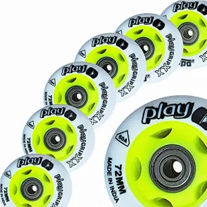 jaspo Polyurethane Play Grip XX Inline 72 mm Wheels (White with Green), Set of 8 PC