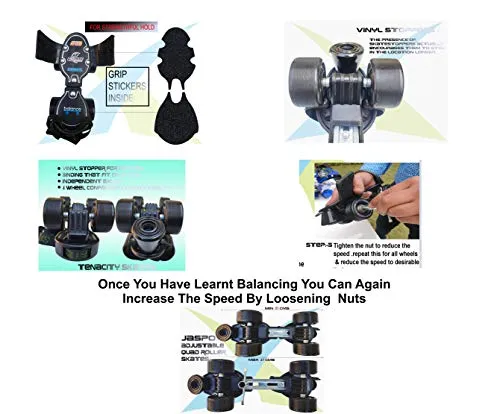 Jaspo Tenacity Adjustable Senior Roller Skates Suitable for Age Group 6 to 14 Years (Black)