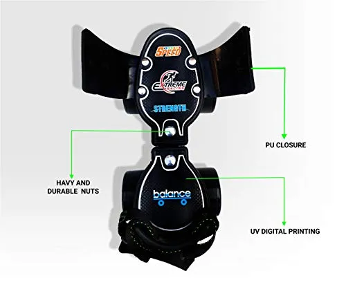 Jaspo Tenacity Adjustable Senior Roller Skates Suitable for Age Group 6 to 14 Years (Black)