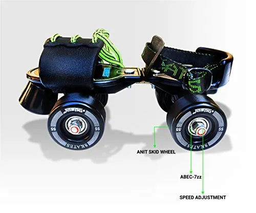 Jaspo Tenacity Adjustable Senior Roller Skates Suitable for Age Group 6 to 14 Years (Black)