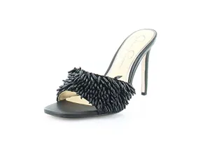 Jessica Simpson Olya Black Slip On Stiletto Heel Open Toe Beaded Heeled Sandals (Black, 8.5)