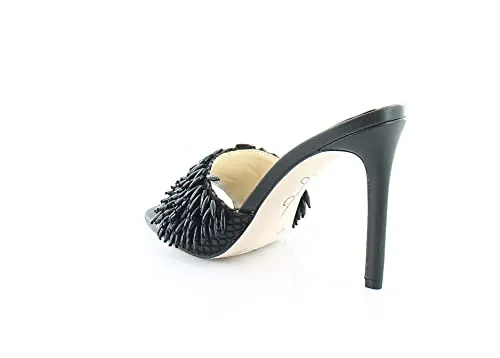 Jessica Simpson Olya Black Slip On Stiletto Heel Open Toe Beaded Heeled Sandals (Black, 8.5)