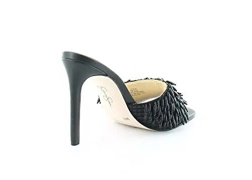 Jessica Simpson Olya Black Slip On Stiletto Heel Open Toe Beaded Heeled Sandals (Black, 8.5)