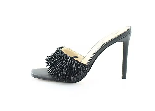Jessica Simpson Olya Black Slip On Stiletto Heel Open Toe Beaded Heeled Sandals (Black, 8.5)