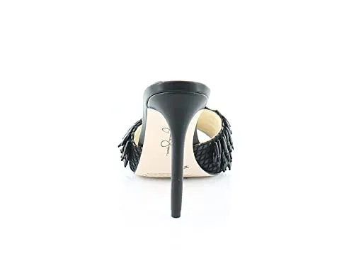 Jessica Simpson Olya Black Slip On Stiletto Heel Open Toe Beaded Heeled Sandals (Black, 8.5)