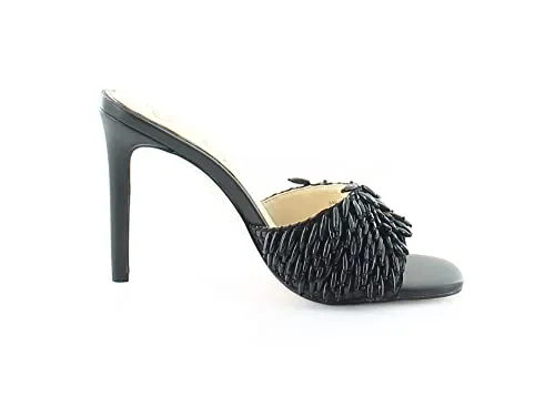 Jessica Simpson Olya Black Slip On Stiletto Heel Open Toe Beaded Heeled Sandals (Black, 8.5)