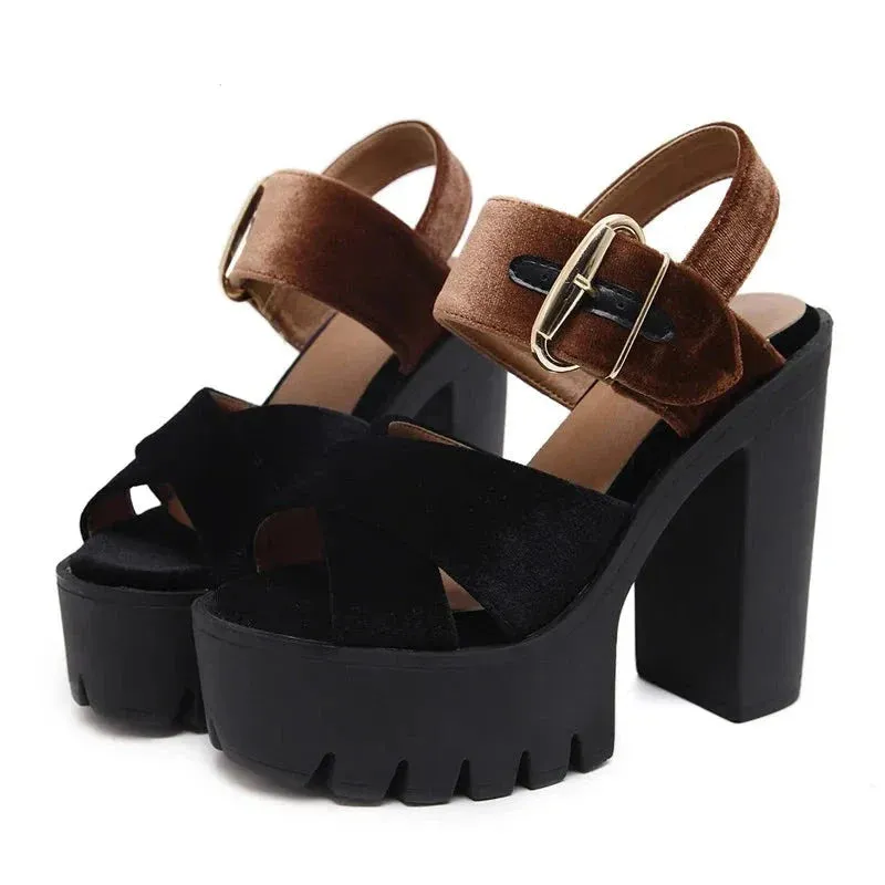 Joskaa 2024 New High Heeled Chunky Sandals