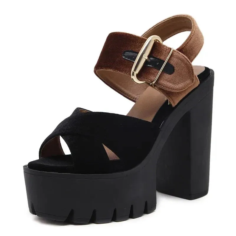 Joskaa 2024 New High Heeled Chunky Sandals