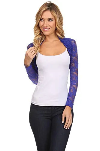 Juniors Long Sleeve Lace Smoked Shrug Bolero, Cropped Jacket Short Cardigan