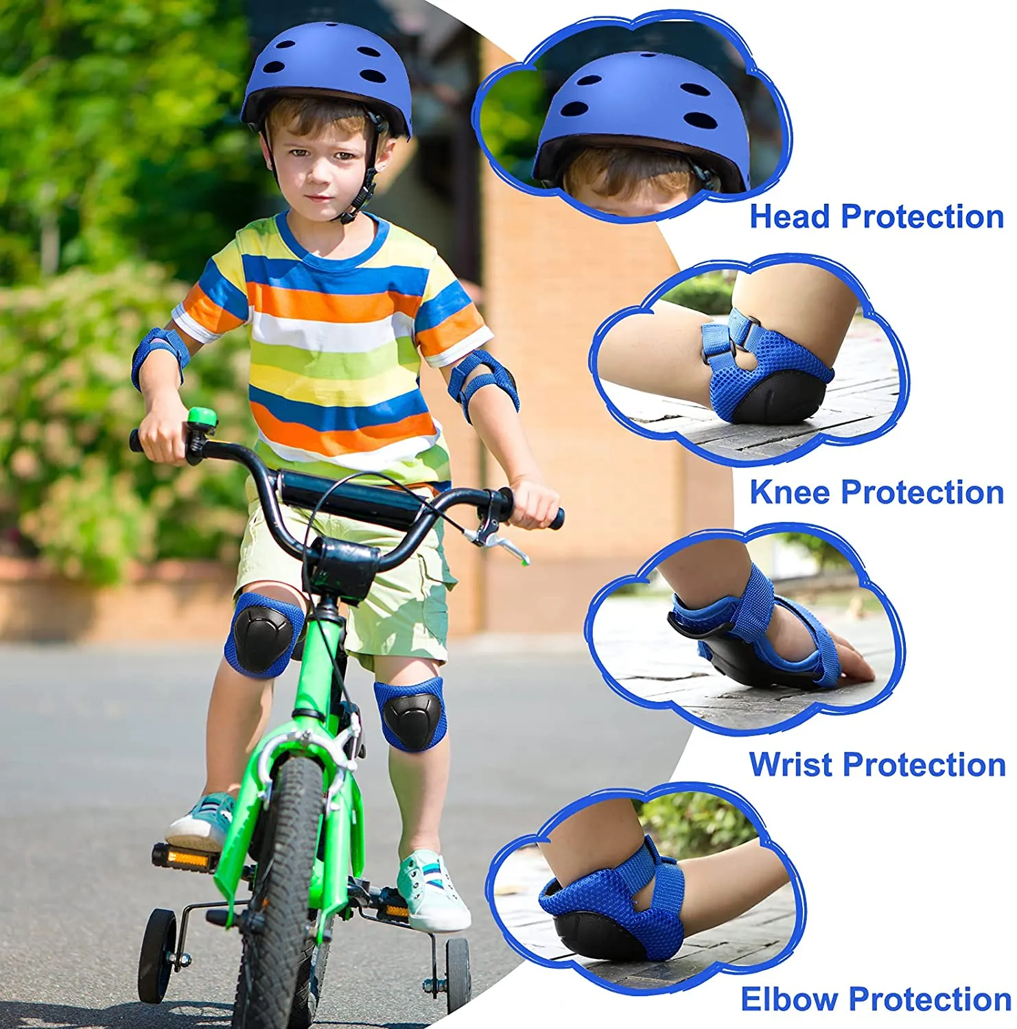 Kid Bike Helmet Knee Pads and Elbow Pads Set