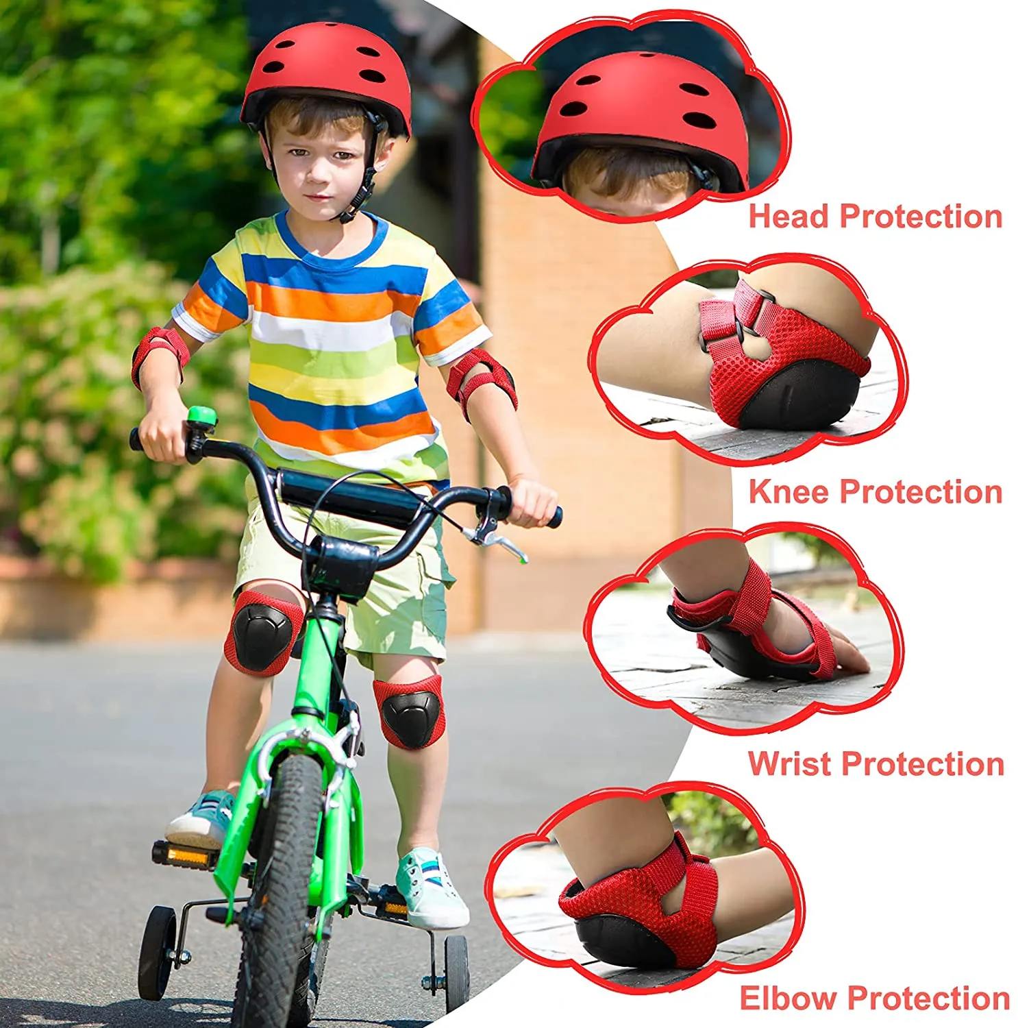 Kid Bike Helmet Knee Pads and Elbow Pads Set